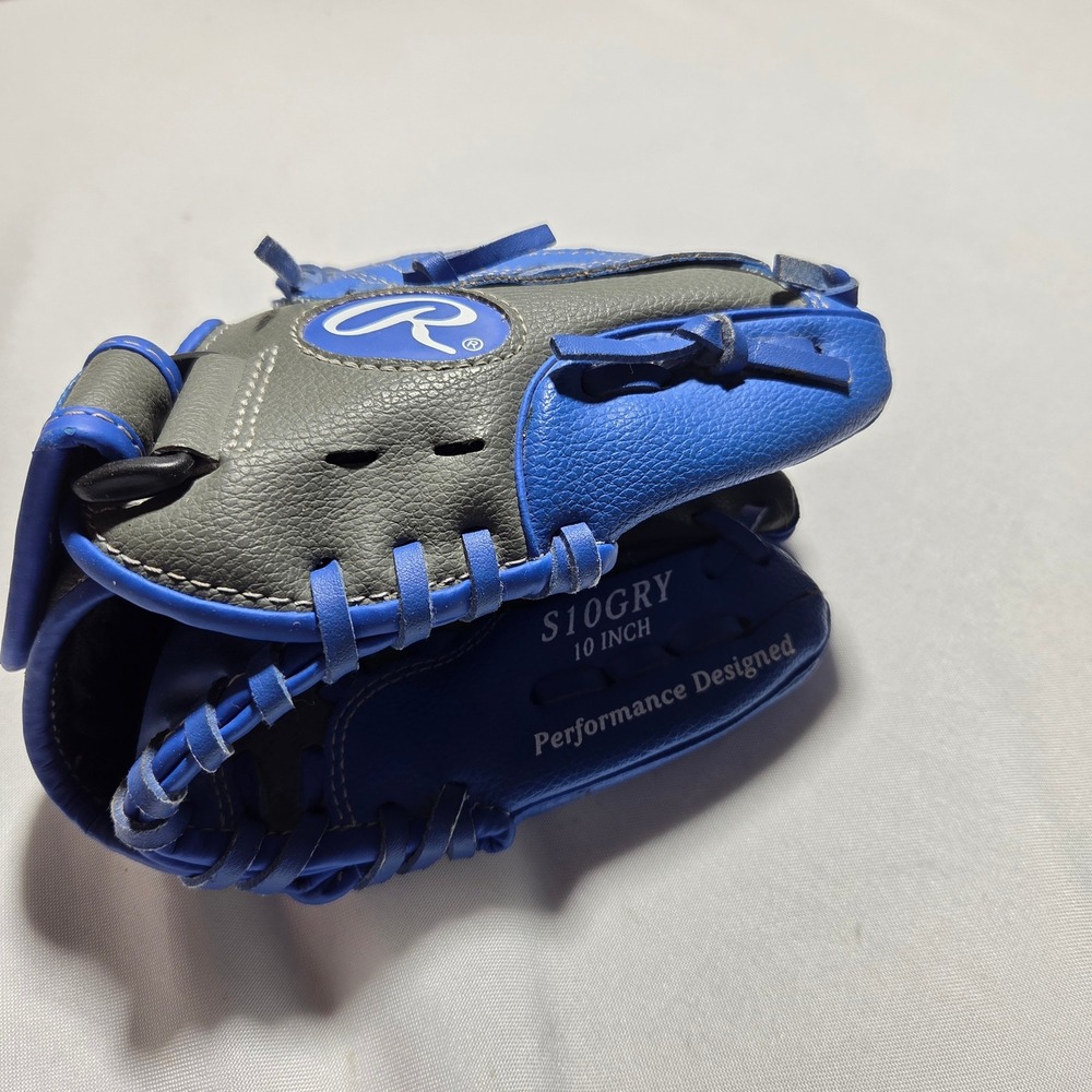 Rawlings S10GRY 10" Youth Baseball Glove Blue Grey Basket Web Right Hand Throw